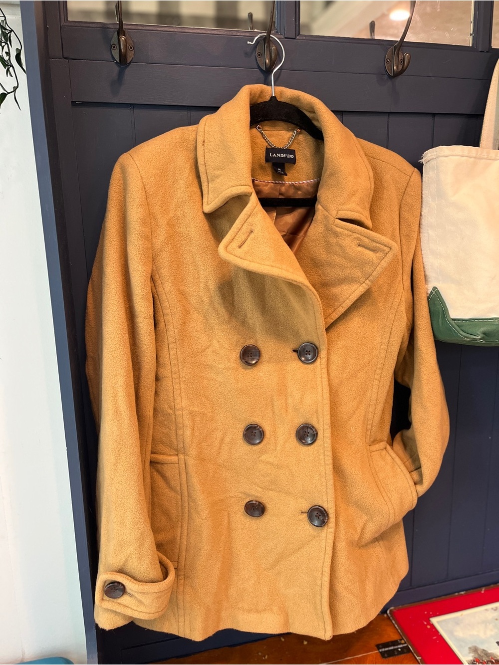 Lands' End Women's Double-Breasted Peacoat in Camel/Tan